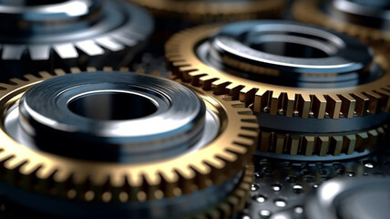 Gear metal wheels, part of machine, production, close-up