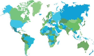 Fototapeta na wymiar Detailed world map with borders of states. Isolated world map. Isolated on white background. Vector illustration