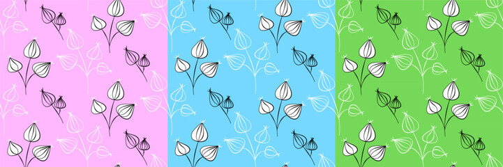 Tree vector seamless half-drop pattern, with leaves