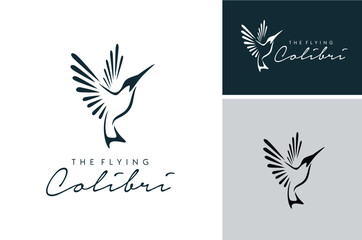 Beauty Flapping Flying Hummingbird Colibri Bird Silhouette for Nature Wildlife logo design