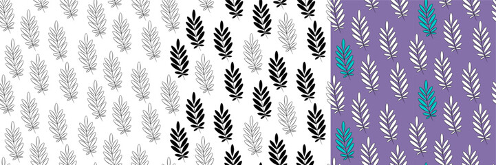 Tree vector seamless half-drop pattern, with leaves