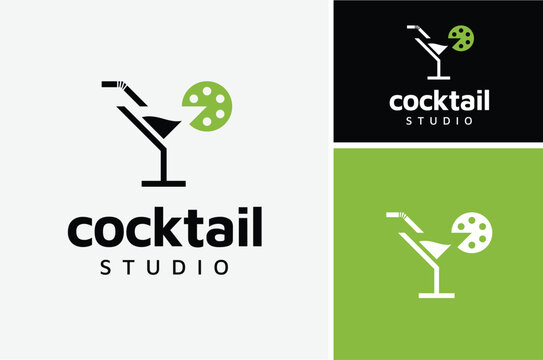 Lime Lemon Citrus Orange Fruit Film Reel with Cocktail Glass Straw for Cinema Movie Production Studio logo design