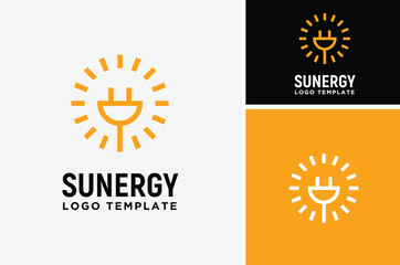 Electric Cable Plug with Summer Sun Rays for Solar electricity power energy Technology logo design