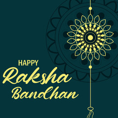 Happy Raksha Bandhan Vector Illustration Hand Draw Creative Design Dark Green Background Rakshasutra with typography