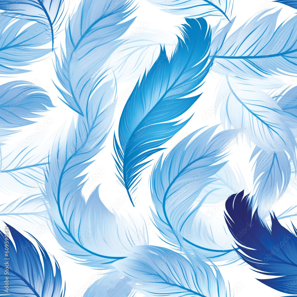 Poster blue elegant feathers pattern. seamless pattern. created with generative ai technology.