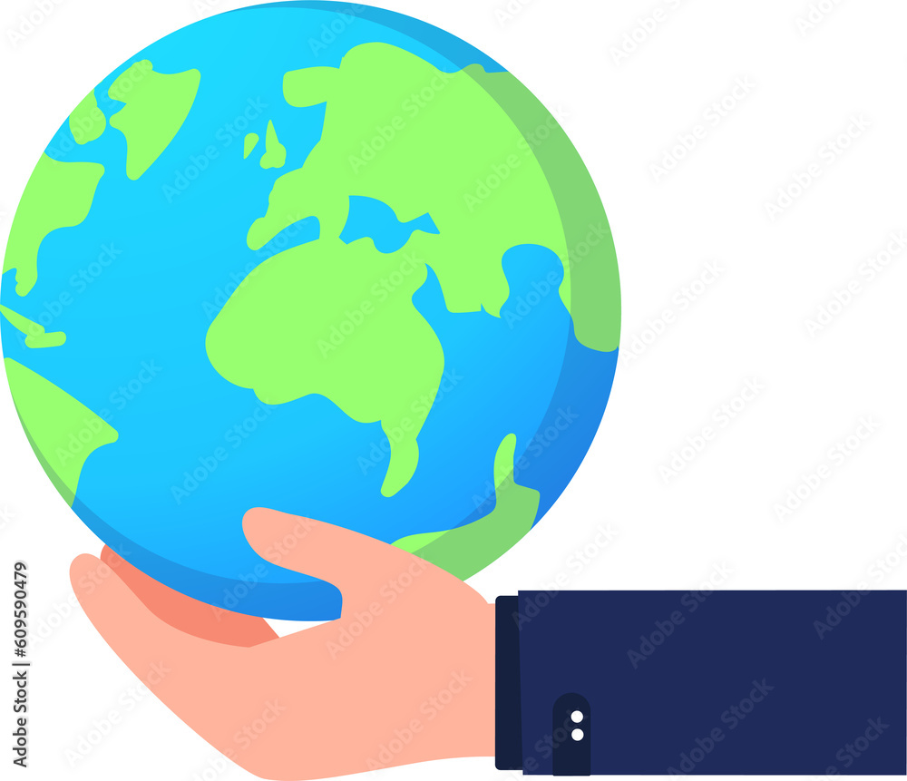 Poster global cooperation. businessman with globe. technology creative idea and solution.earth day..