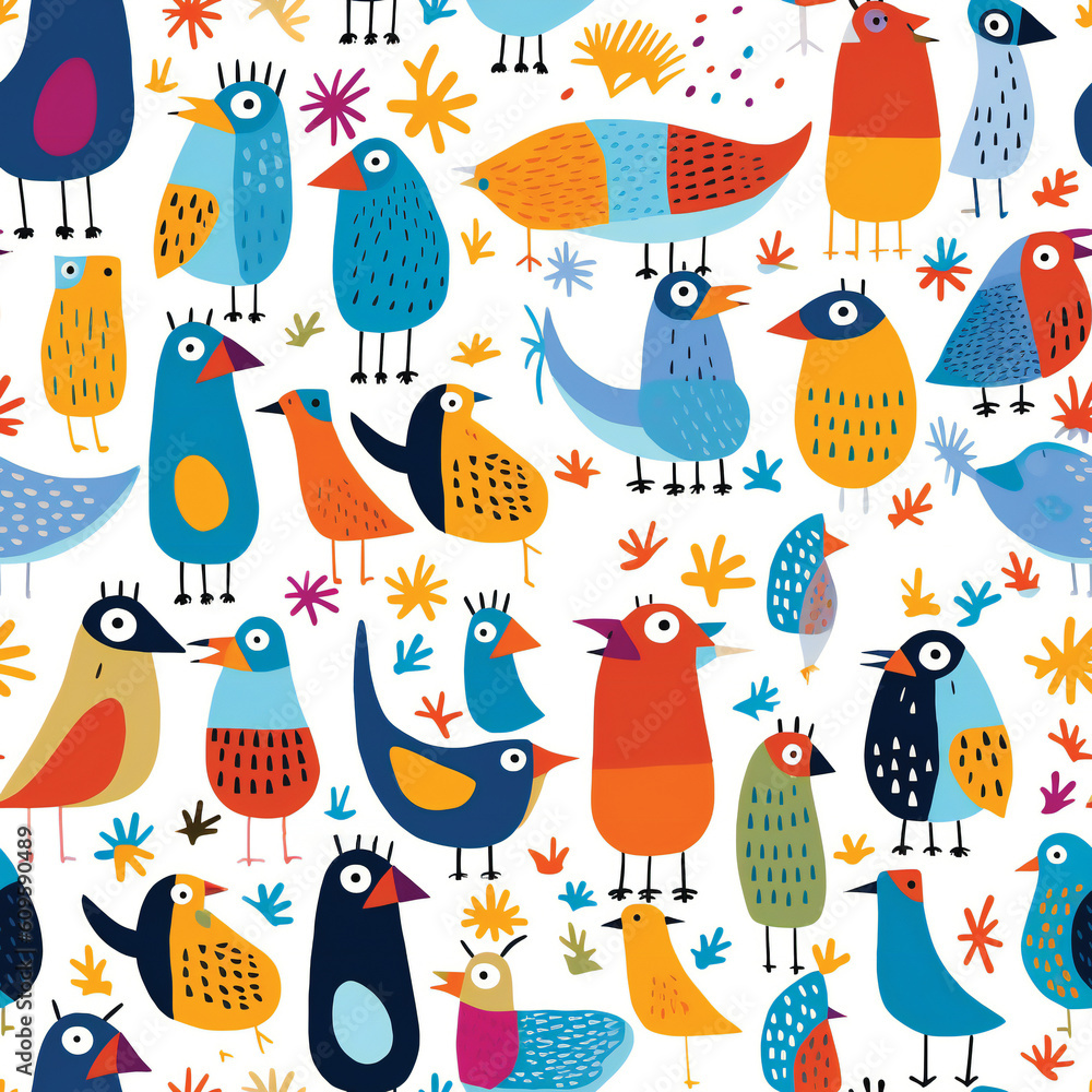 Aufkleber funny colorful cartoon birds. seamless pattern. created with generative ai technology.