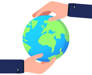 Global cooperation. businessman with Globe. technology creative idea and solution.Earth Day..