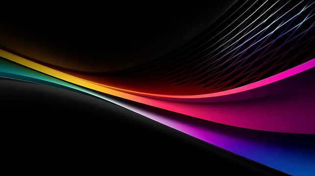 A cool and modern wallpaper with abstract shapes and lines in a blackish and colorful palette. generative AI