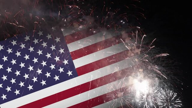 4th of July or independence day concept 4k footage. US flag and fireworks.