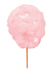 Watercolor illustration, cotton candy on stick isolated on white background. For various circus, childish products, etc.