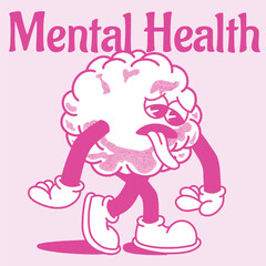 Mental Health With Brain Groovy Character