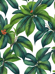 Tropical flowers and foliage in vintage style.