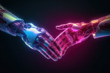 robotic handshake neon lights