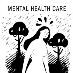 Sad, unhappy  girl, depression concept, flat vector illustration. Depressed, unhappy girl.  Mental health
