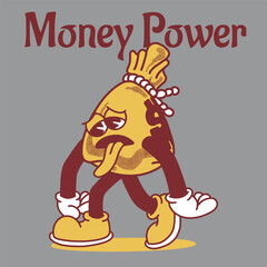 Money Power With Money Bag Groovy Character
