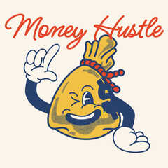 Money Hustle With Money Bag Groovy Character