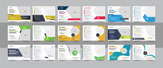 Creative modern corporate business postcard EDDM design template, amazing and modern postcard design, stylish corporate postcard design layout bundle - obrazy, fototapety, plakaty