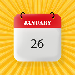 January 26. Speech bubble with January 26 text. Business concept. 3d illustration. Pop art style. Vector line icon for Business