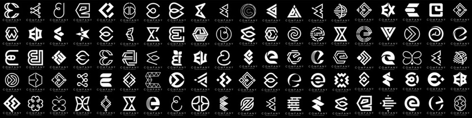 mega collection letters E logo design inspiration. minimalist abstract letter logos with white color