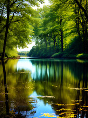 Fototapeta na wymiar Stunning fairytale lake 3D duotone colors.