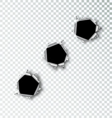 Bullet hole. Realistic metal bullet hole, damage effect. Vector - obrazy, fototapety, plakaty