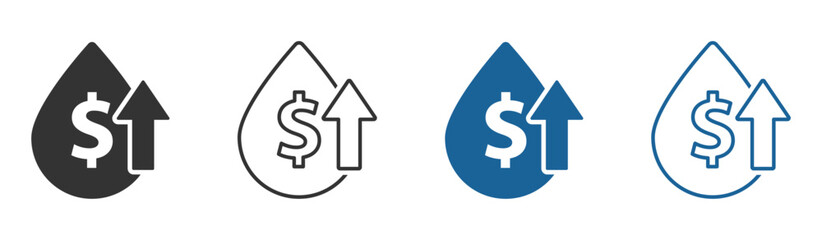 Oil cost growth vector signs. Oil price rise vector illustrations