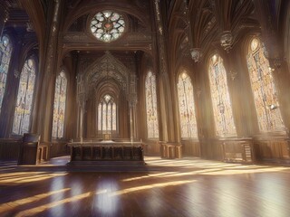 Majestic royal palace hall or luxurious holy church interior with Generative AI.