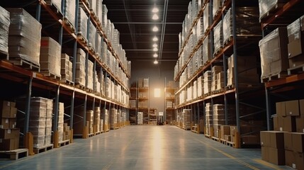 Obraz premium Interior of a modern warehouse. Generative AI.
