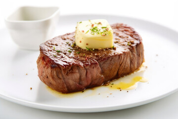 Fototapeta na wymiar Steak and Butter Heaven on a Plate. Generative AI