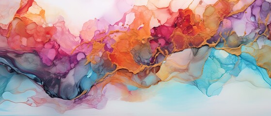 Abstract alcohol ink background, luxury and creative paint with beautiful and dreamy color, unique colored marble art with oil painting, wide graphic design for print - Generative Ai