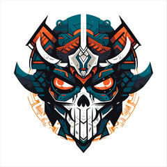 Skull emblem vector logo. Agressive human aztec demonic skull