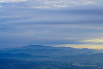 Morning sunrise on the mountain top and view on Phu Kradueng, Thailand