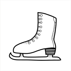 Christmas clipart.  Vintage ice skates, retro winter deco. Stock illustration. Vector, line art.