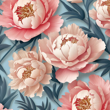 Paper cut stule peony flowers pattern texture created with AI generative technology
