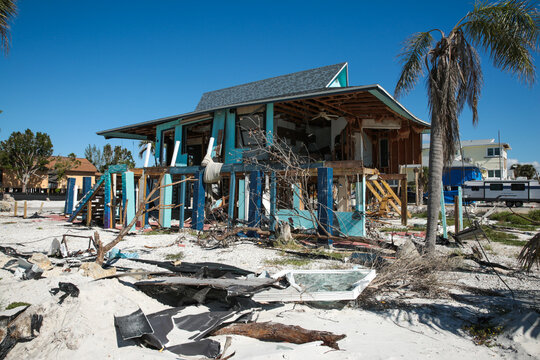 Destroyed Houses and neighbourhoods after Hurricane Ian in Fort Myers Florida Sea Front, USA