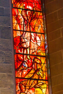 Stained glass window of the Protestant church Fraumunster designed by Marc Chagall in Zurich, Switzerland