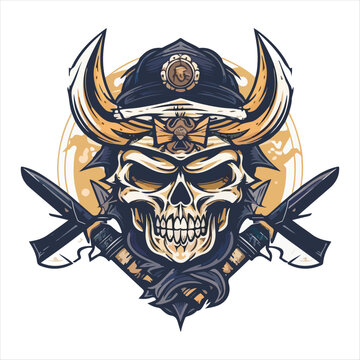 Skull emblem vector logo. Agressive ancient warrior human skull