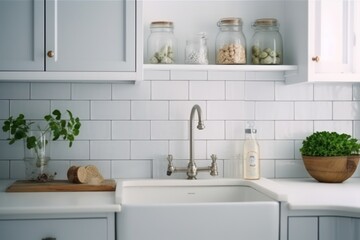 Fototapeta na wymiar White modern kitchen interior 3d rendering