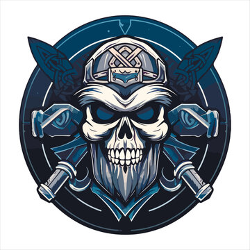Skull emblem vector logo. Agressive ancient warrior human skull