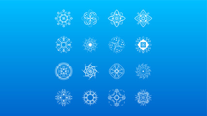 Set White Colleciton Line Snowflake Winter Decoration Elements Vector Design Style