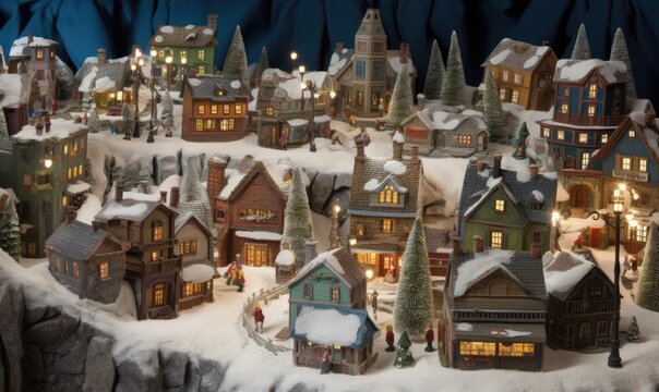 Whimsical fantasy Christmas village with twinkling lights Creating using generative AI tools