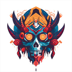 Skull emblem vector logo. Agressive human aztec demonic skull