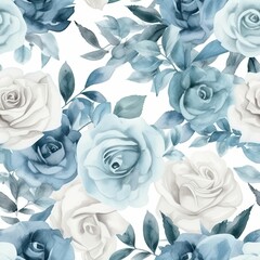 Floral Blue Rose Seamless Pattern. Generative AI illustration