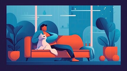 People and their pets illustrations. training and playing with their pets, encouragement concept. family illustration in cartoon style, Generative AI illustration