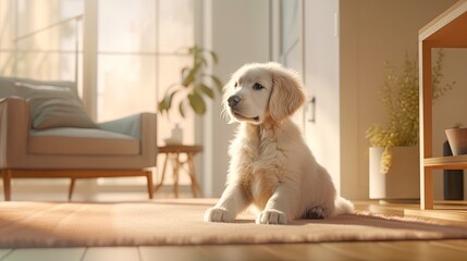 Portrait of pet, cute and funny pet. pet posing looking at camera sitting on the floor, love and care concept, selective focus. Generative AI illustration