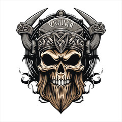 Skull emblem vector logo. Agressive ancient warrior human skull