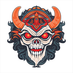 Skull emblem vector logo. Agressive demonic horned skull