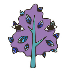 tree green blue with eyes cute plant and leaves