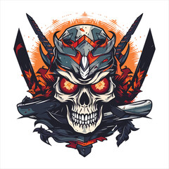 Skull emblem vector logo. Agressive rider human skull